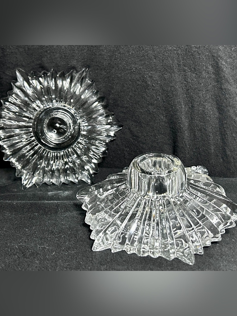 Set of Vtg Mikasa Crystal Motion Starburst Art Glass Candle Holders Austria